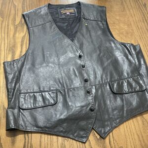 Vintage TRAILMASTER Black Leather Vest Motorcycle Men's Size K Big Long